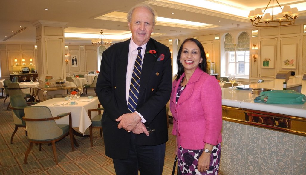 Alexander McCall Smith with Lopa Patel at the Wellbeing of Women 50th Birthday Literary Lunch 2014