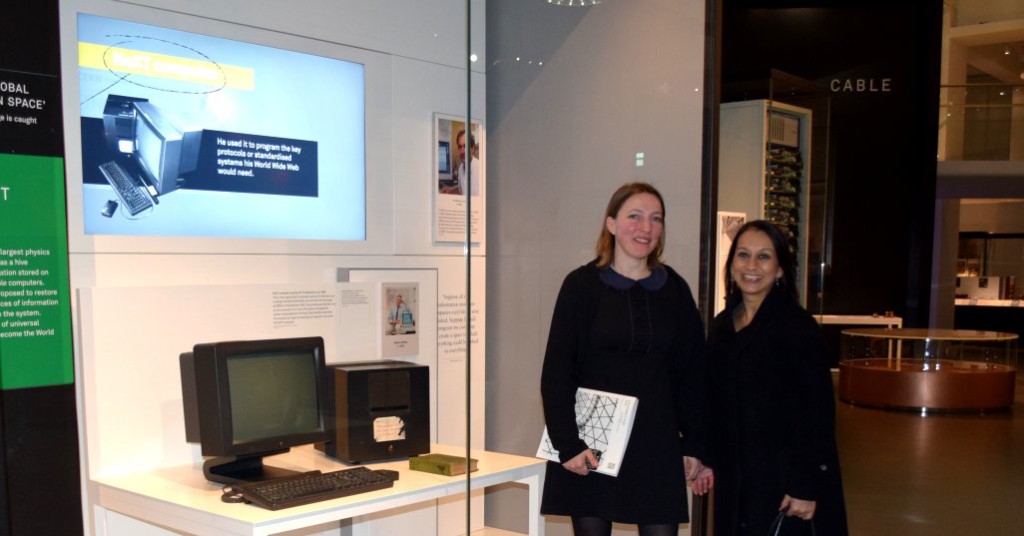Dr Tilly Blyth, curator of the Science Museum's Information Exhibition with Lopa Patel