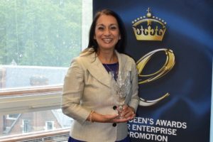 Lopa Patel with the Queen's Award for Enterprise Promotion