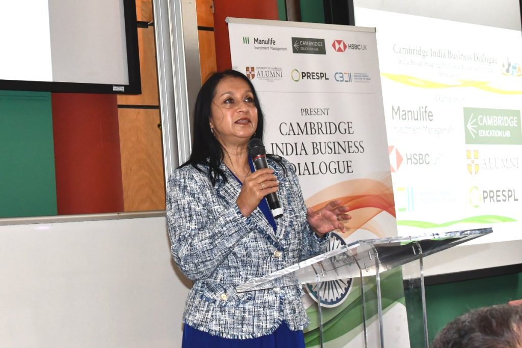 Lopa Patel MBE speaking at the Cambridge India Business Dialogue on 31 May 2024 at Cambridge Judge Business School.