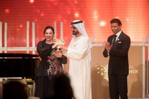 Andria Zafirakou; His Highness Sheikh Mohammed Bin Rashid Al Maktoum; Sunny Varkey, founder of the Varkey Foundation​ 