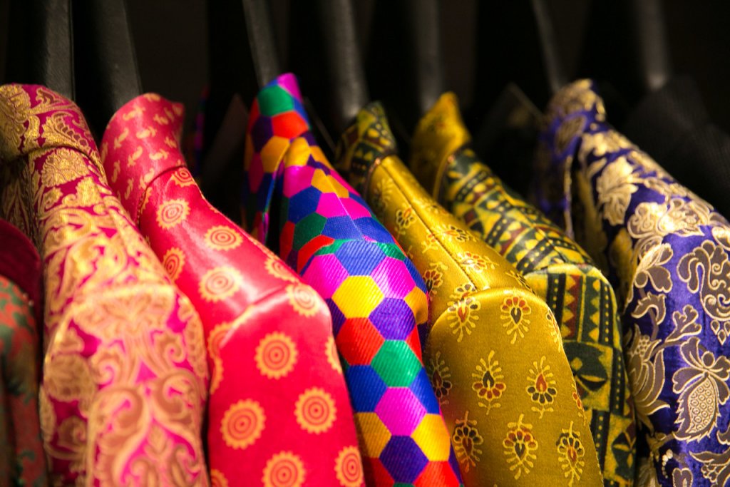 Display of Indian inspired House of Gharats jackets at the Taj Khazana, London.  